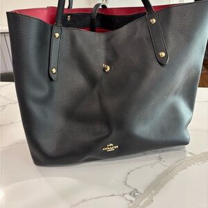 Coach Black Leather Tote with Red Interior